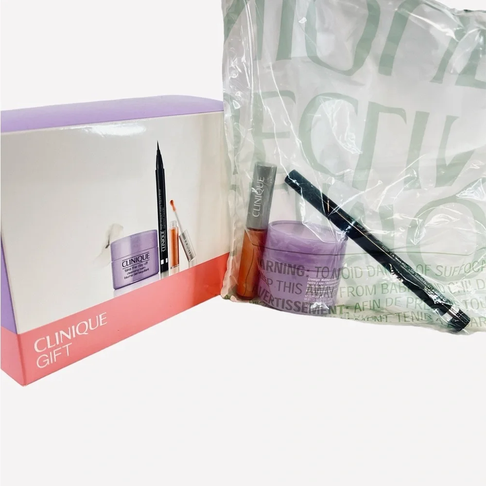 Clinique 3-Pcs Skincare Makeup Deluxe Sample Gift Set Purple/White/Pink Box